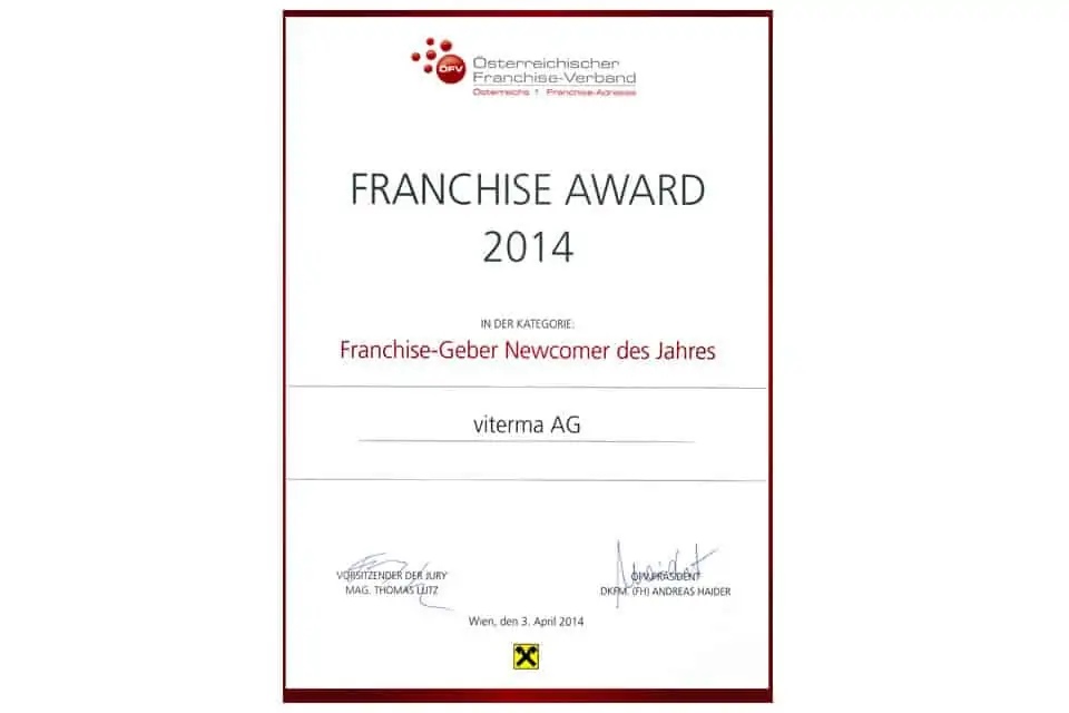 viterma Franchise-Geber Newcomer des Jahres Award